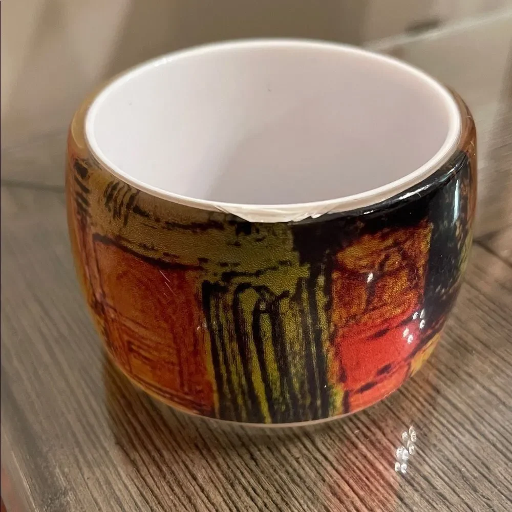 Vintage Colorful Abstract Resin or Acrylic Bangle Bracelet 8 3/8” approx